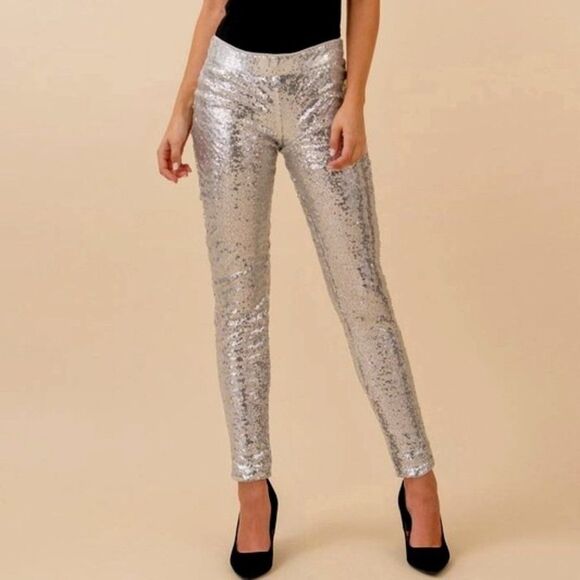 SILVER HOLIDAY SEQUIN PANTS - Picture 3 of 8